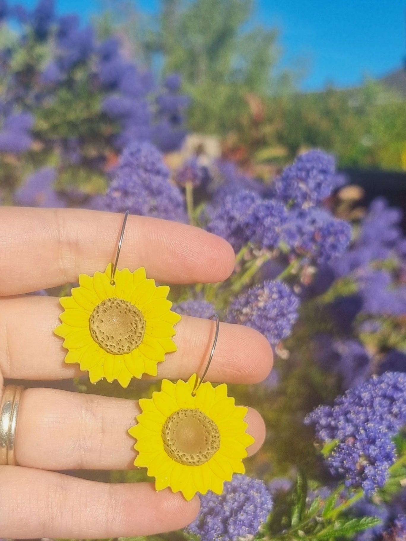Bright sunflower hooped earrings