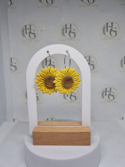 Bright sunflower hooped earrings