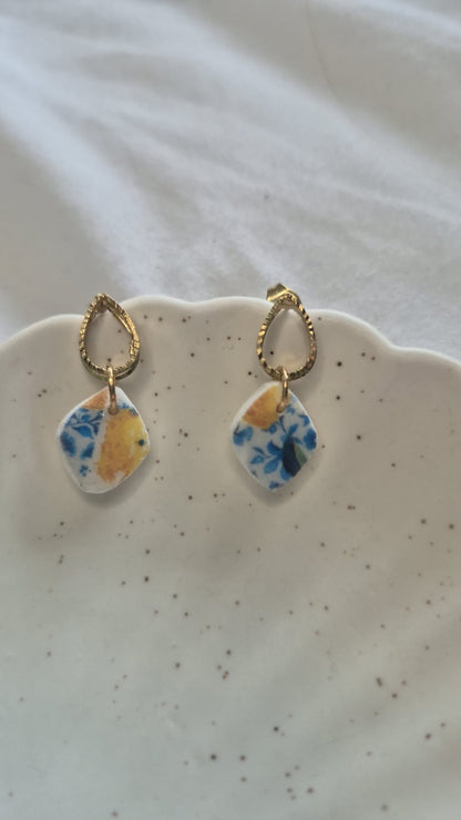 Gold Teardrop Tile Earrings