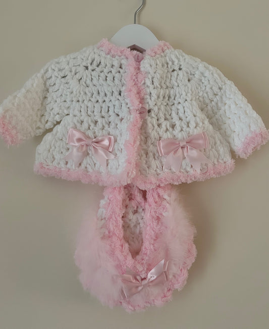 0-3m Baby Cardigan With Matching Bonnet