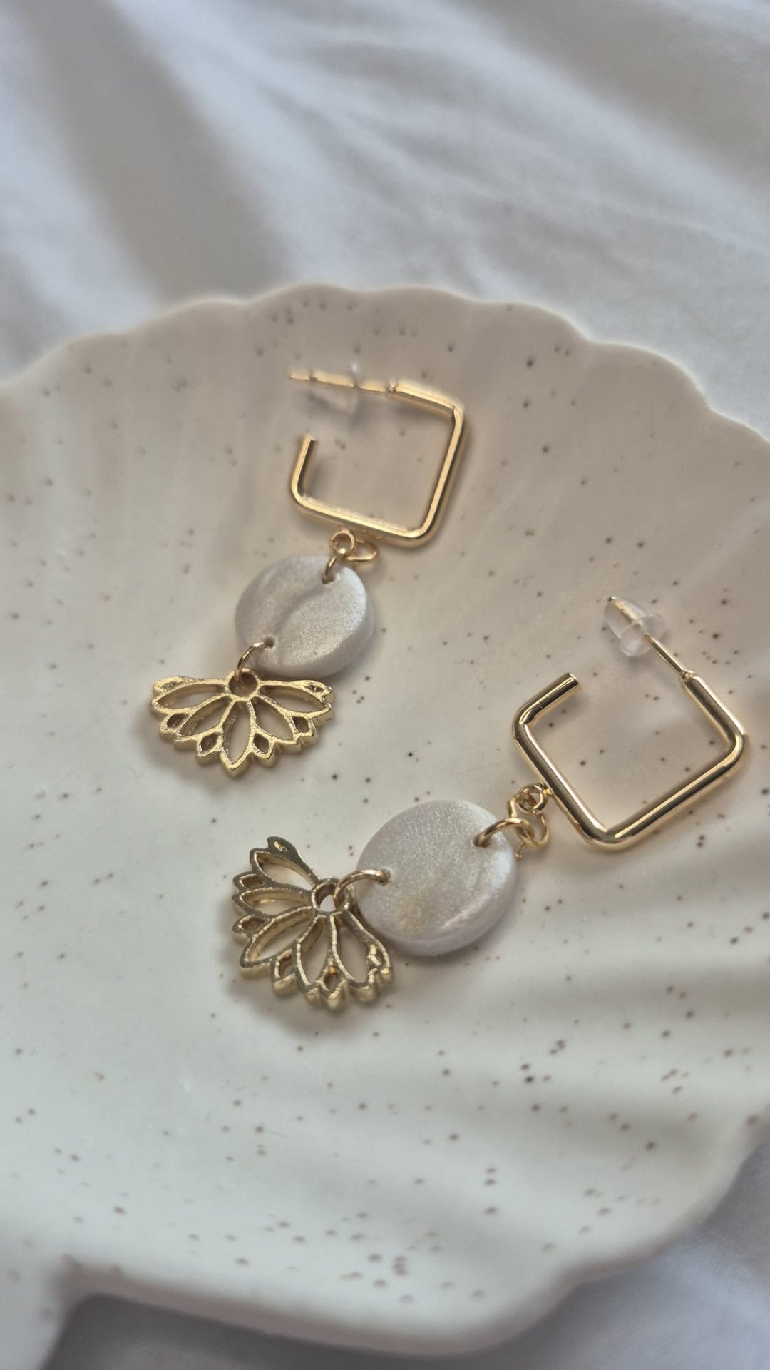 Pearl & Flower Square Hoops
