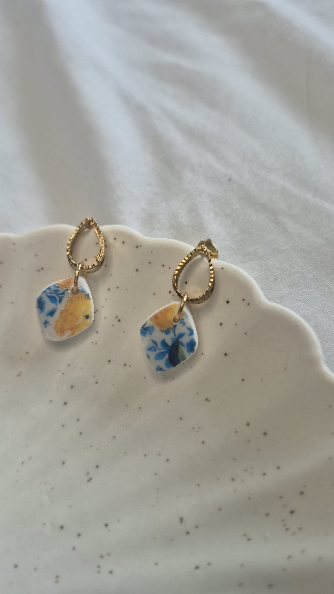 Gold Teardrop Tile Earrings