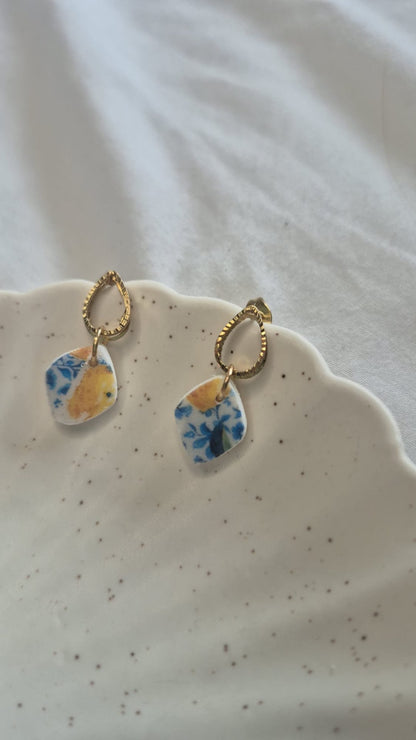Gold Teardrop Tile Earrings