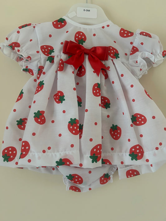 0-3m Handmade Strawberry Dress And Pants Set