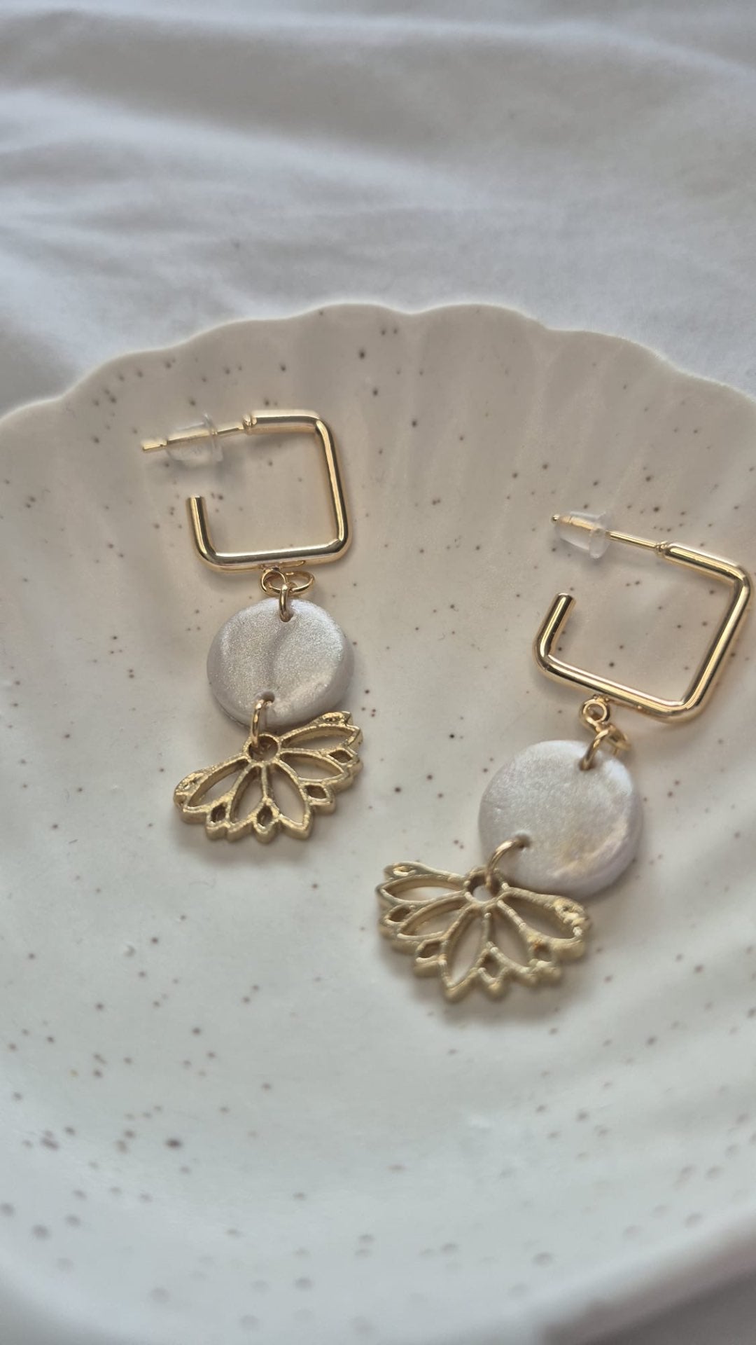 Pearl & Flower Square Hoops