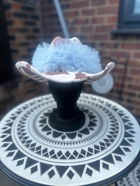 Cowboy hat with blue tulle