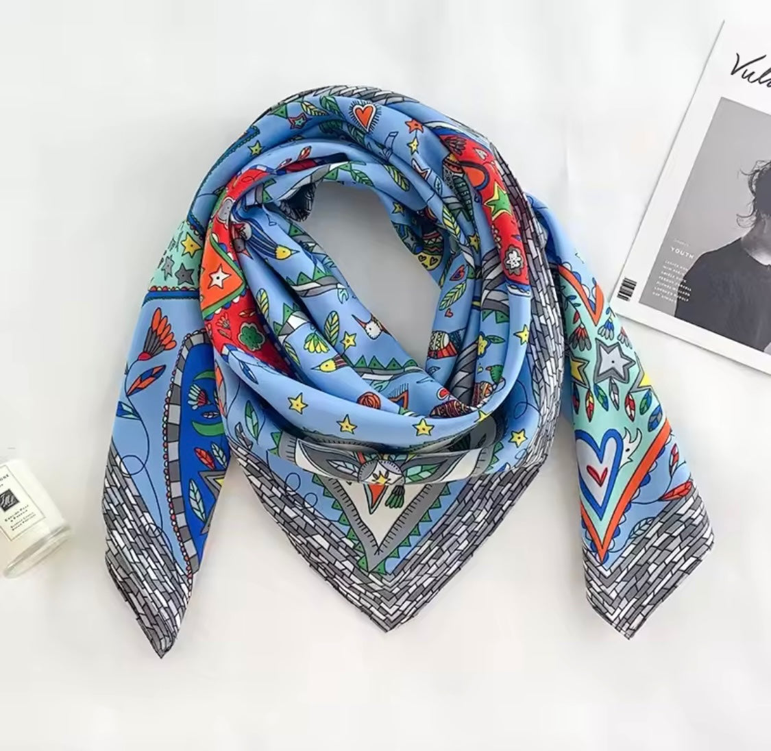 Blue Large Love Heart Tree Scarf