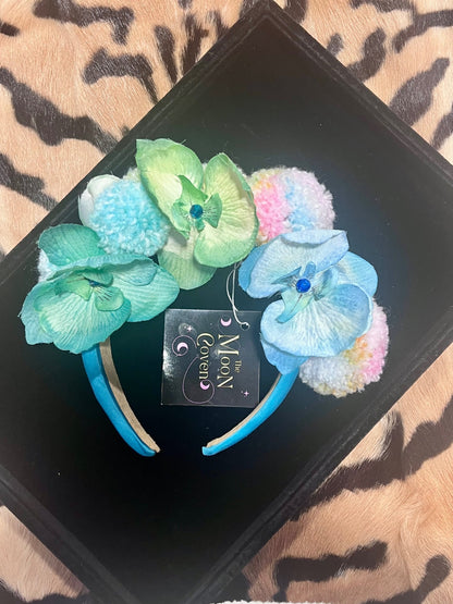 Orchid Pom Pom Blue Headband 