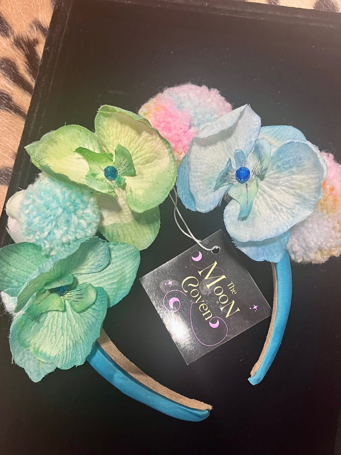 Orchid Pom Pom Blue Headband 