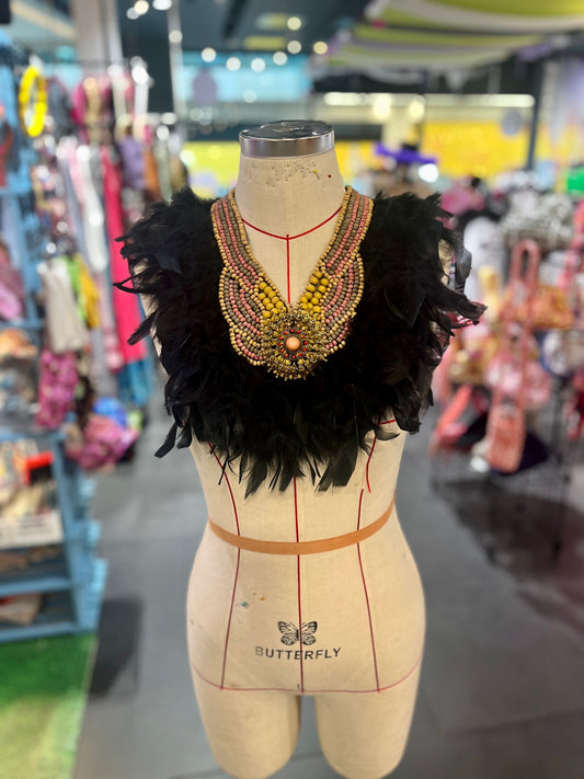 Feather Sun Beaded Bib Necklace 