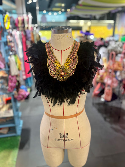 Feather Sun Beaded Bib Necklace