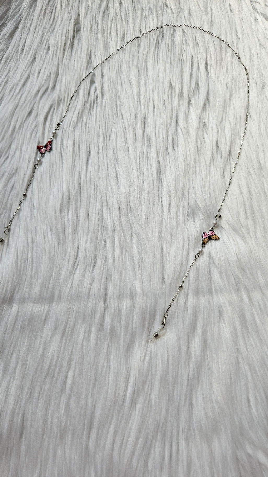 Silver Sunglasses Chain with Pink Butterfly 
