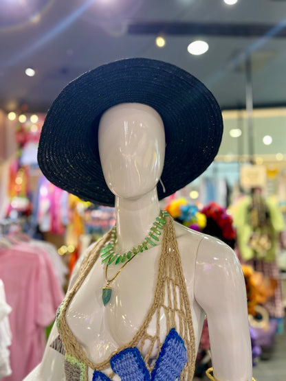 Black Straw Fedora Sun Hat
