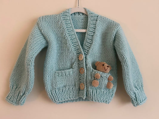 2-3yrs Handmade Blue Teddy Cardigan