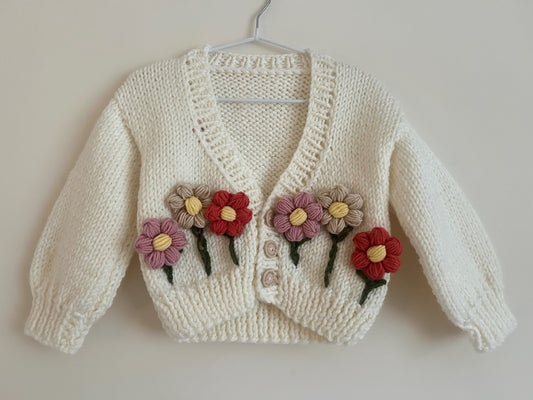 2-3yrs Handmade Cream With Coloured Daisies