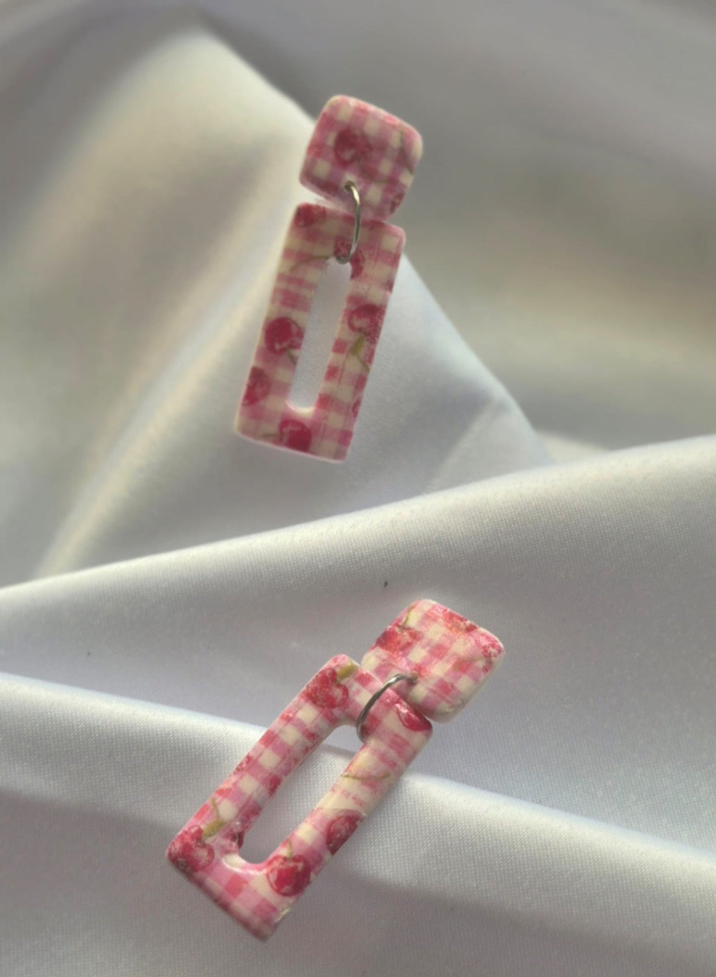 Cherry Gingham Rectangle Earrings