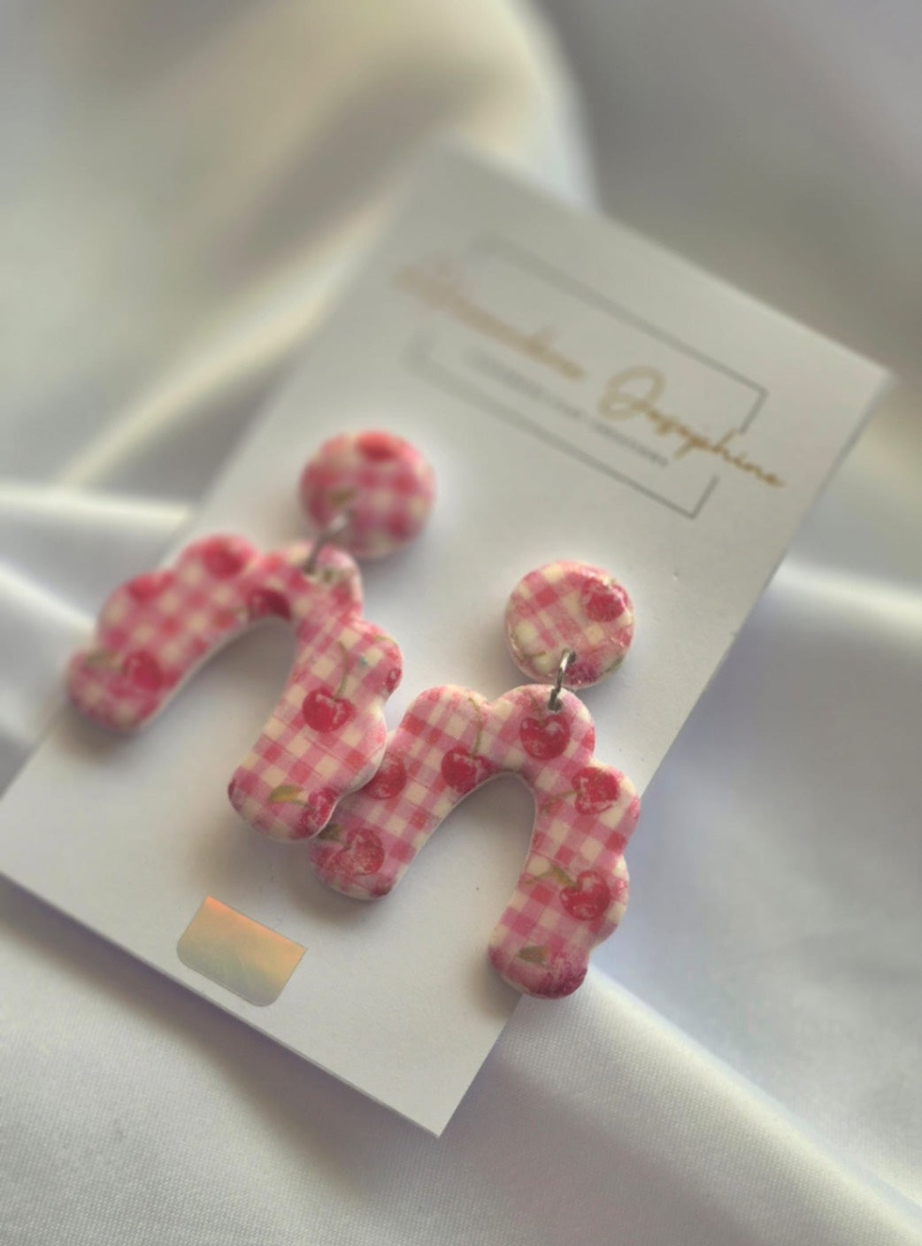 Cherry Gingham Arc Earrings