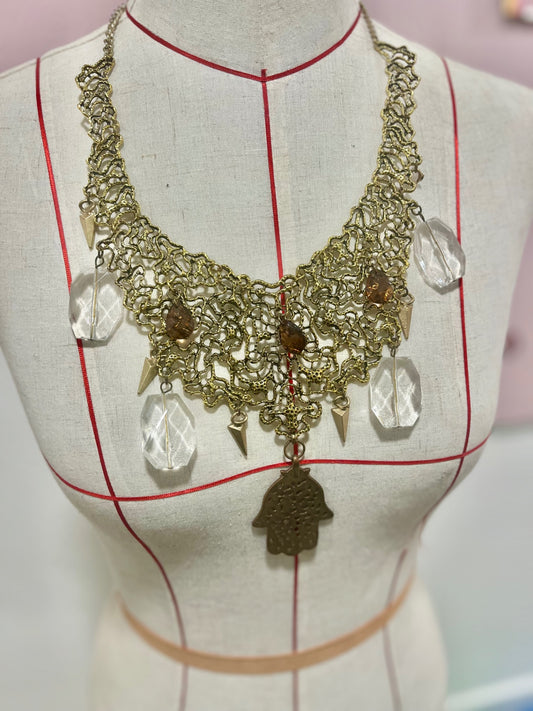 Gold Hamsa Hand Bib Necklace 