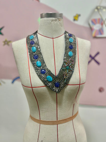 Blue Bejewelled Mermaid Bib Necklace 
