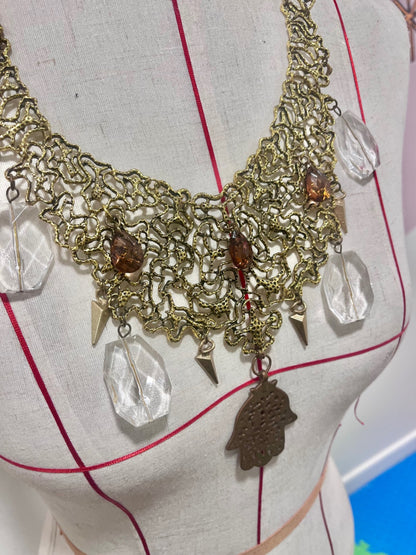 Gold Hamsa Hand Bib Necklace 