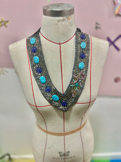 Blue Bejewelled Mermaid Bib Necklace 