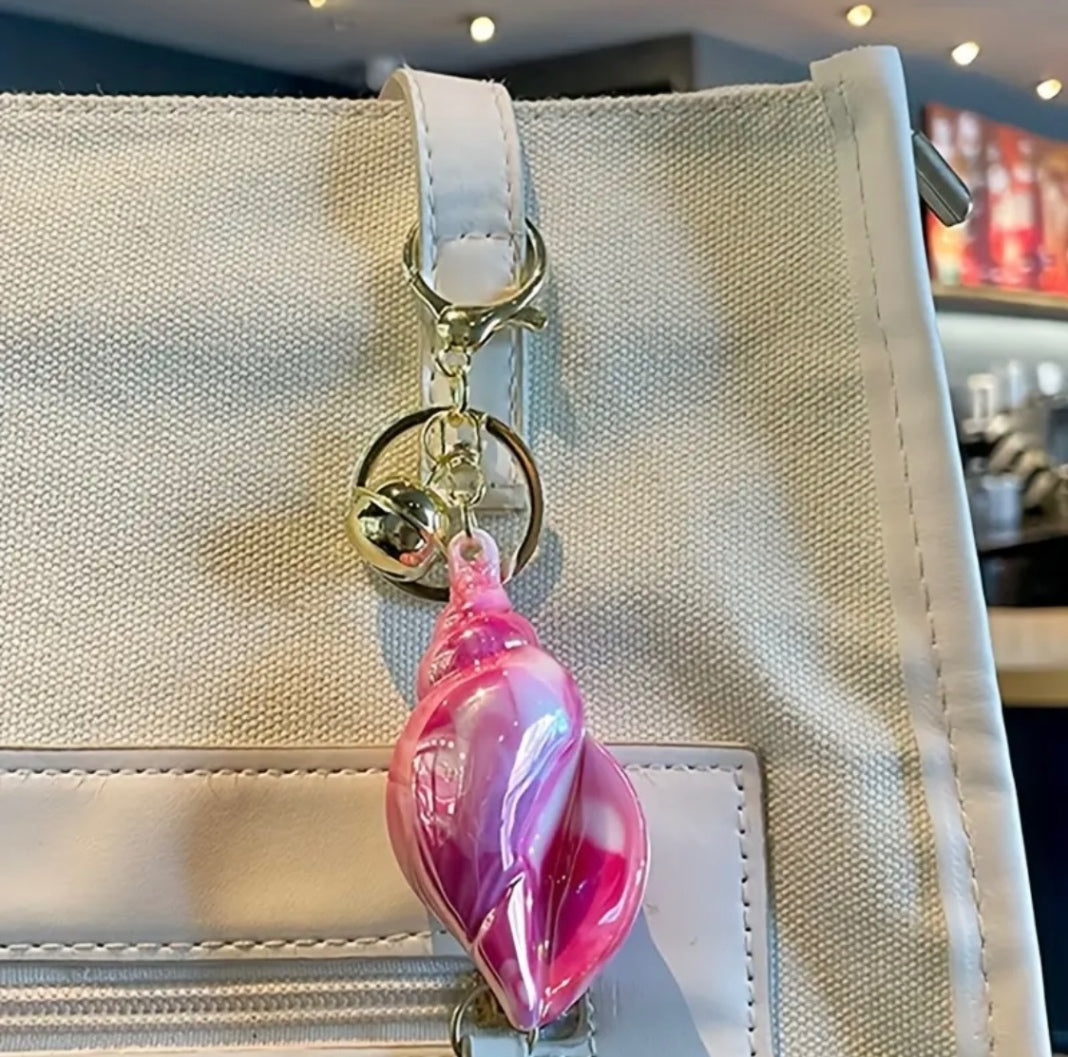 Pink Marble Shell Key Chain