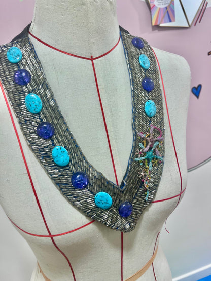 Blue Bejewelled Mermaid Bib Necklace 