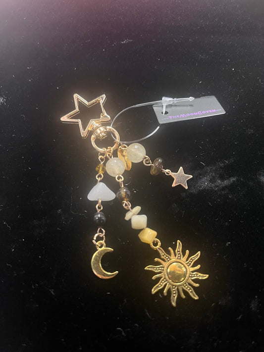 Gold Citrine Sun Moon Keychain