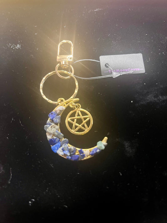 Lapis Lazuli Moon Key Charm