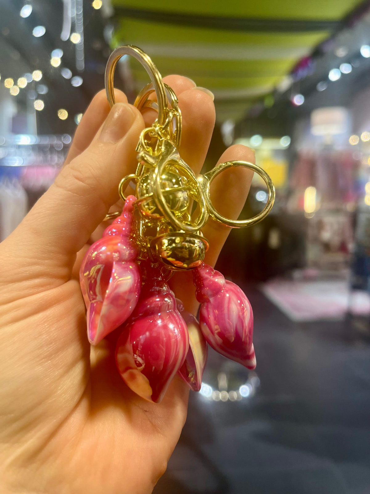Pink Marble Shell Key Chain