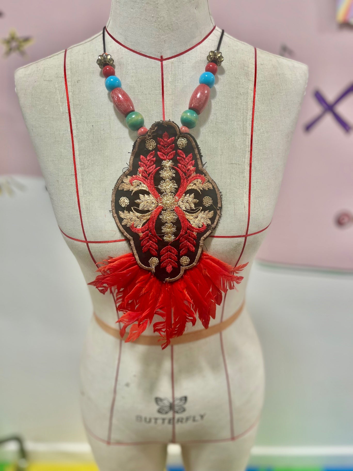 Sample Red Feather Necklace 