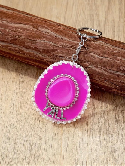 Pink Cowboy Yall Keychain