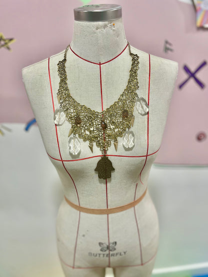 Gold Hamsa Hand Bib Necklace 