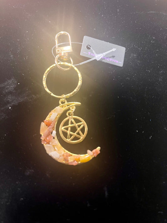 Orange Calcite Moon Keychain  