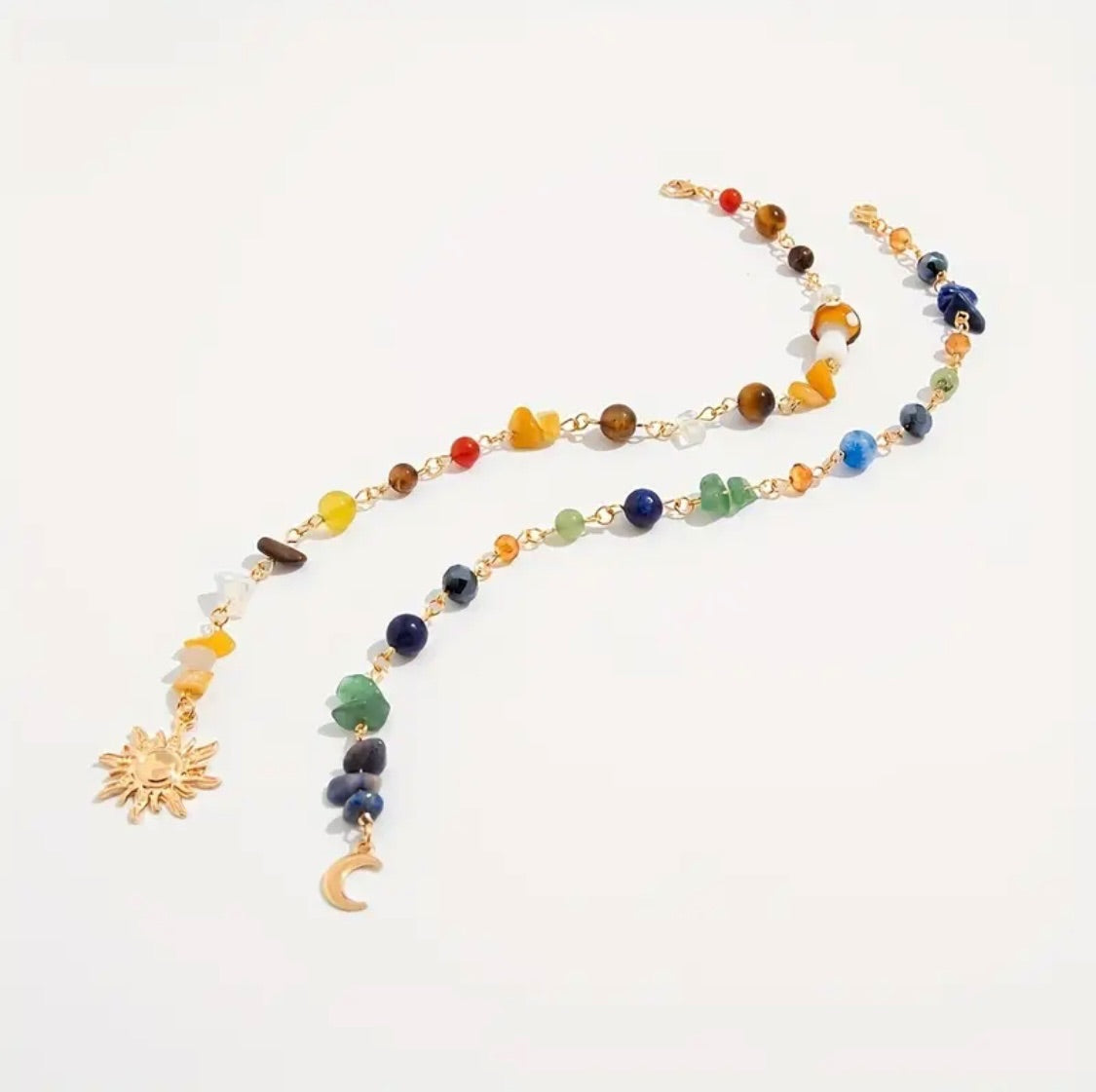 Long Mushroom Sun Beaded Gold Bag Charm