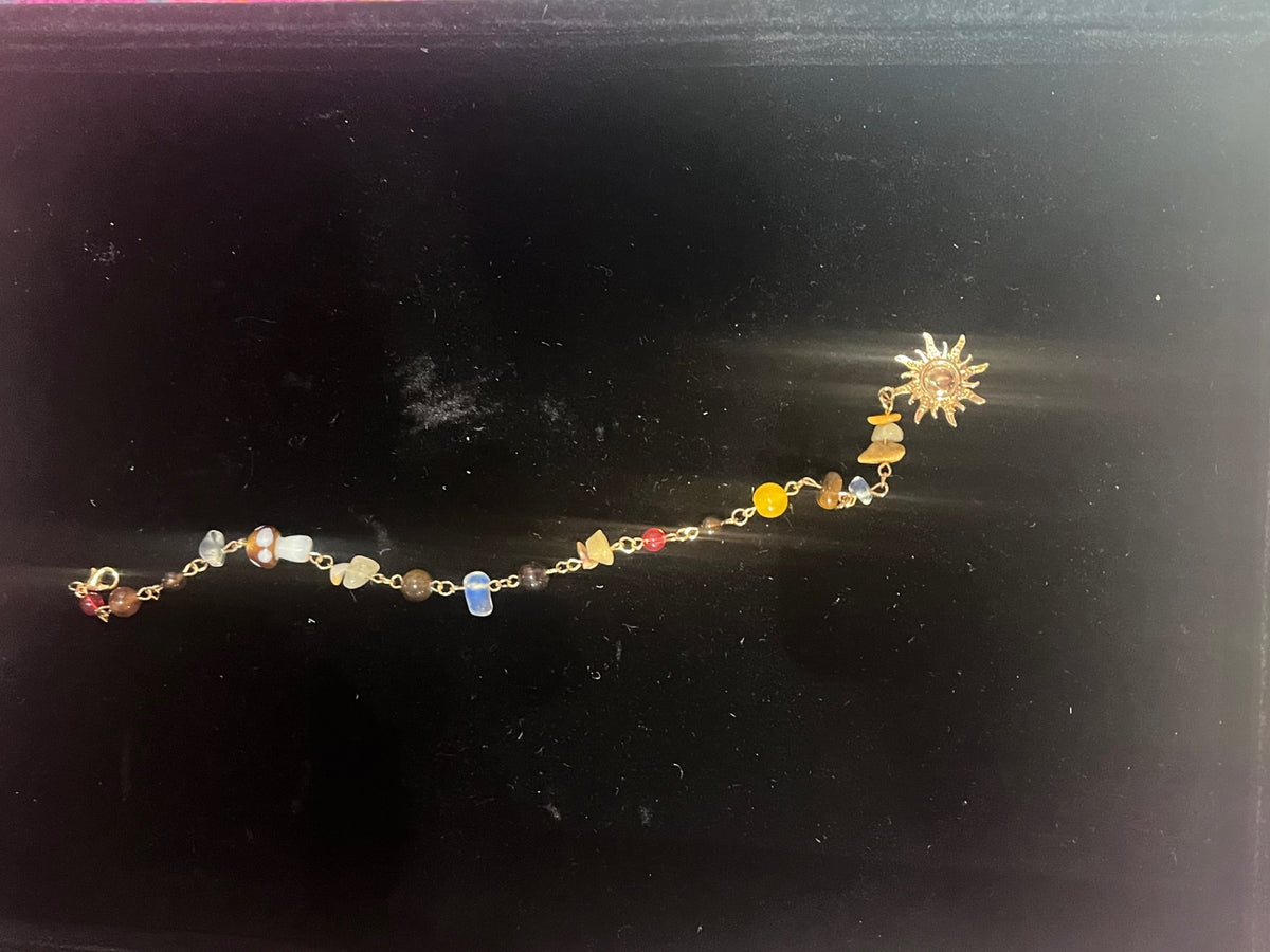 Long Mushroom Sun Beaded Gold Bag Charm