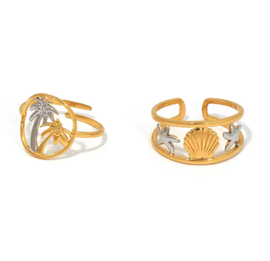 “Ocean Treasures” Shell Starfish Ring Adjustable