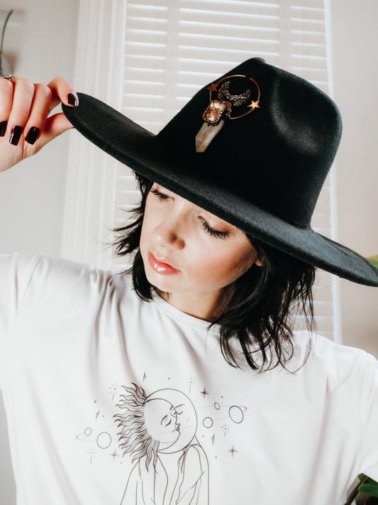 Lunar Vision Hat – Black with White Quartz Amulet