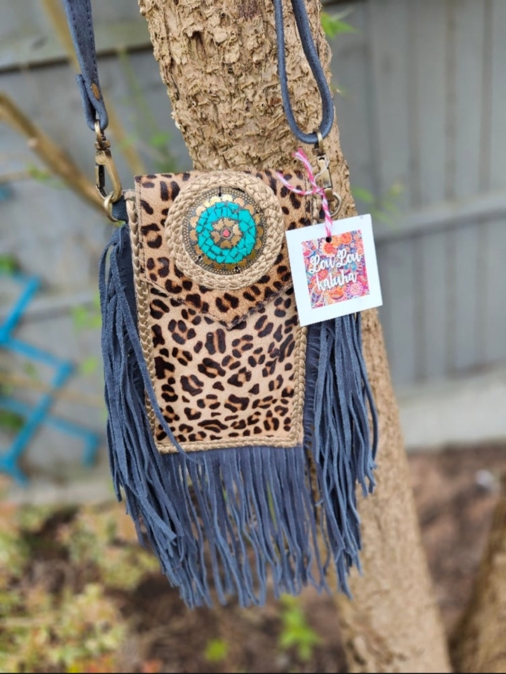 Mobile fur baby bag -leopard