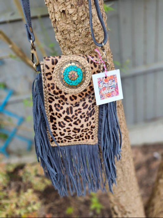 Mobile fur baby bag -leopard