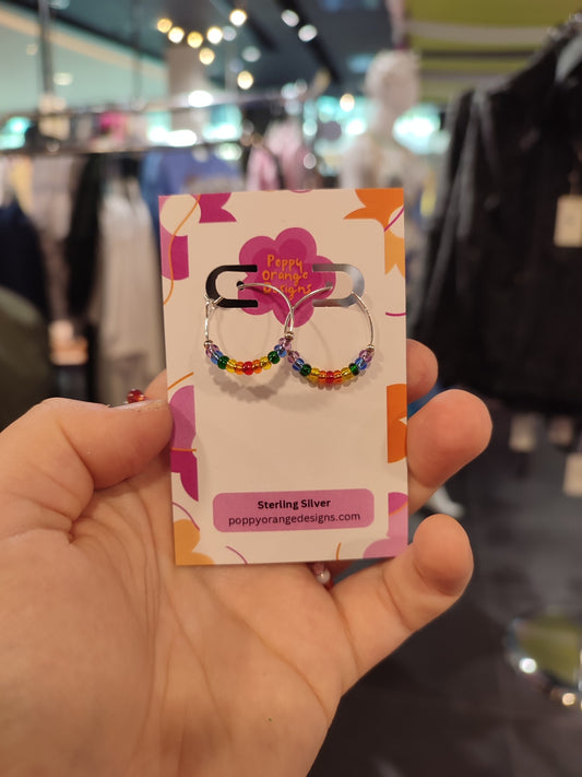 Rainbow silver Hoops