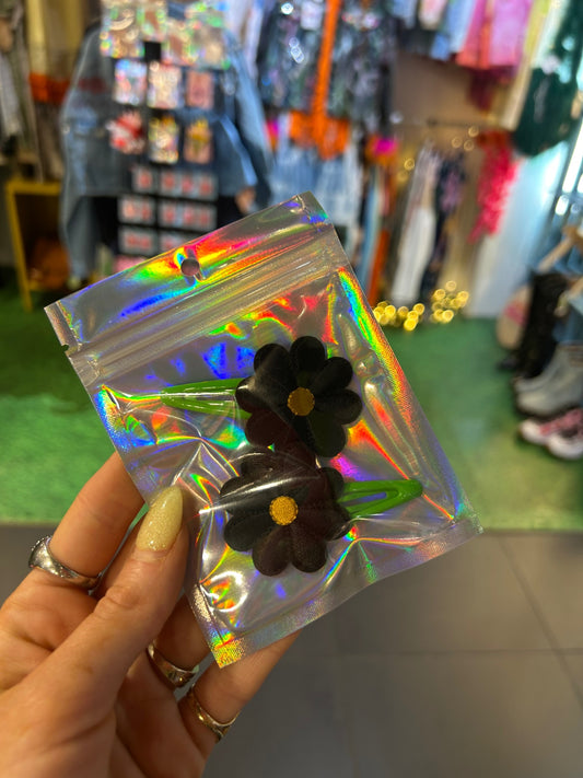 Black Flower Clips