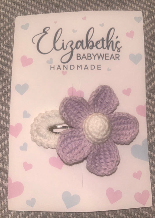 Handmade Crocheted White And Lavender Daisy Hairclip