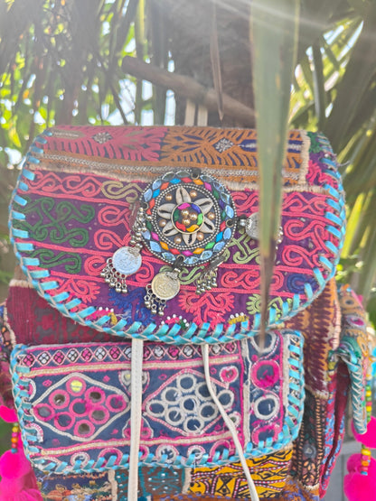 Skiathos back pack - white straps blue edging 