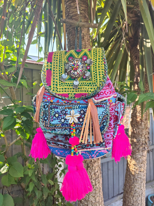 Skiathos back pack - pulley ties- dark green straps