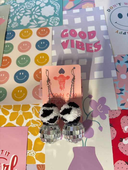 Cow Print Disco Pom Pom Stack Earrings