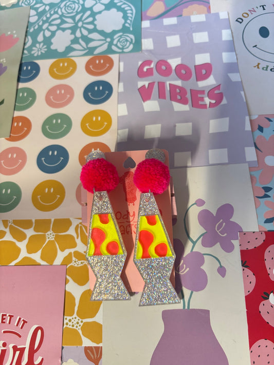 Pink Lava Lamp Pom Pom Stack Earrings