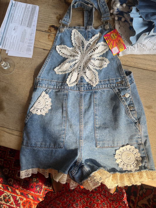 Denim & Lace Dungarees - UK 10