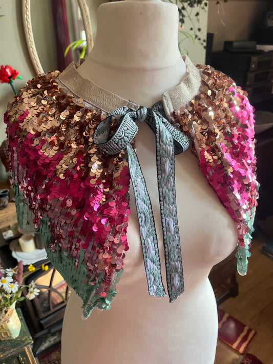 Pink & Teal Sequin Cape - One Size