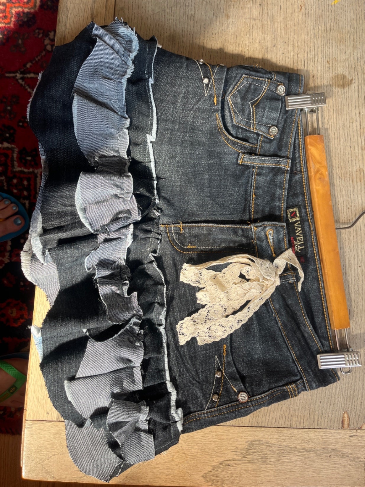 Black Denim Rara with Lace Bow - L